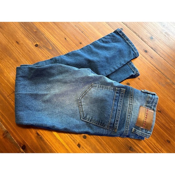 M Society Politically Incorrect Jeans Sz youth12/25 Blue Denim Front Leg Design - Picture 1 of 8